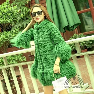 Real Natural Rabbit Fur Coat With Lamb Fur Cuff And Hem Women's Warm  Jacket • $148