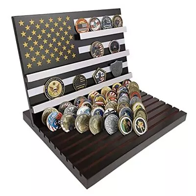 11 Rows Military Challenge Coin Display Stand Holder American Flag Wooden Rack  • $114.45