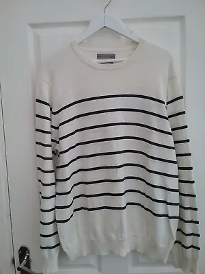 * Marks And Spencer M & S Mens Ecru Striped Cotton/Linen Jumper Size XL New • £18