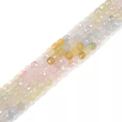 Morganite Faceted Square Dice Cube Beads Size 4mm 15.5  Strand • $19.34