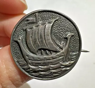 Vintage Silver Norway Norwegian Viking Boat Ship Coin Design Brooch Pin 4a 2.3 • $79.99