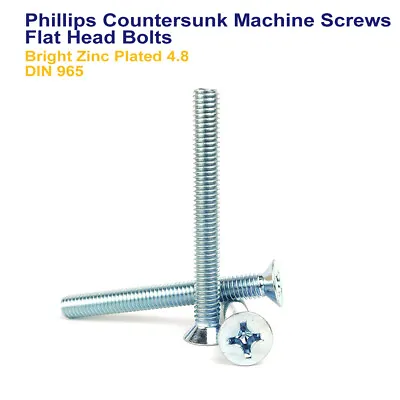 M2 X 8mm PHILLIPS COUNTERSUNK MACHINE SCREWS BRIGHT ZINC GRADE 4.8 DIN 965 • £1.29