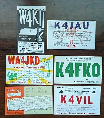 Lot Of 6 1960s QSL Cards Ham Tennessee K4JAU W4KII WA4JKD K4VIL K4RWP K4FKO • $4.99