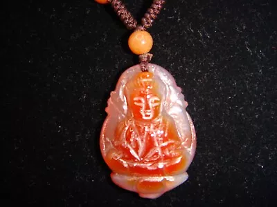 Vintage Carved Carnelian Agate Buddha Pendant Necklace Estate • $25