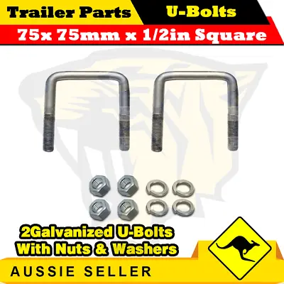 2 X U Bolts 75mm X 75mm Square With Hex Nuts Hot Dip Galvanized • $19.90