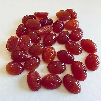 BF117 Vintage Glass Cabochons 14x10mm Carnelian Scarab Unfoiled (30) • $4.99