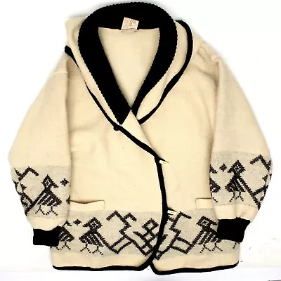 VTG Alafoss Icelandic Sweater 15 Ivory Charcoal Gray Hooded Wool Toggle Button  • $139.99