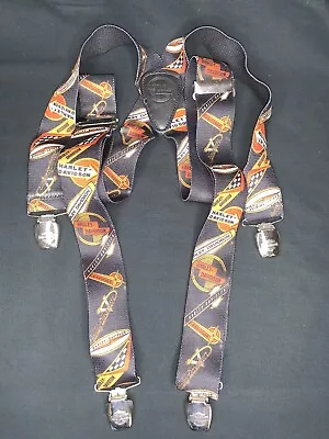 Harley Davidson Motorcycles Suspenders Mens Black & Orange Adjustable • $10