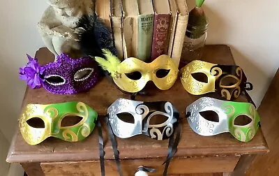 Lot Of 6 Mardi Gras Colorful Party Masks 9 X 3” Purple Gold Green • $24