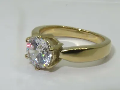 £17.99 • Buy Ladies Gold Solitaire Ring 1.75 Carat 18kt Steel Engagement Cubic Zirconia  071
