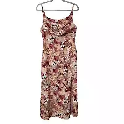 Fiemaoves Women's Floral Silky Satin Slit Party Wedding Guest Slip Dress Size M • £26.99