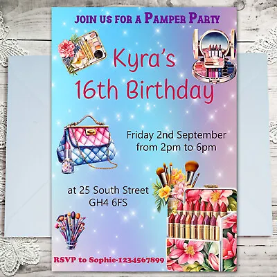 Personalised Pamper Birthday Party Invitations Make Up Invites A6 X10 • £3.85