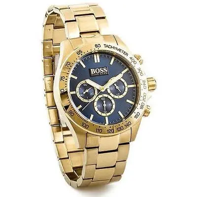 £87.99 • Buy New Hugo Boss 1513340 Mens Ikon Steel Gold Blue Dial Chronograph Watch Uk
