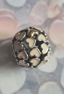 £12.50 • Buy Silver Pandora Bead With Pink Enamal Hearts And Rose Gold Heart