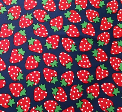 £2.40 • Buy Fabric Remnant, Cotton, Spotty Strawberry On Navy, 53cm By 53cm, Material, Craft