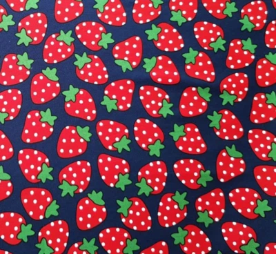 £2.40 • Buy Fabric Remnant, Cotton, Spotty Strawberry On Navy, 53cm By 53cm, Material, Craft