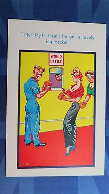 Saucy Comic Postcard 1940's Big Boobs WAGES OFFICE Big Packet INNUENDO • £4.76