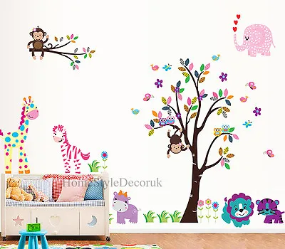 £9.93 • Buy Jungle Safari Tree Animal Wall Stickers Kids Nursery Decals Girls Bedroom Decor