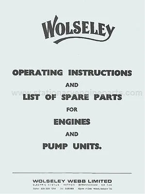 £7 • Buy Wolseley WD & WLB Stationary Engine Instructions & List Of Spare Parts Book
