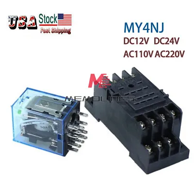 MY4NJ DC12V DC24V AC110V AC220V Miniature Relay 4DPDT 14Pins 5A + PYF14A Base US • $6.99