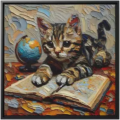 Tabby Cat Map Quest Wall Art Decor Gift Canvas Print Painting Artwork Book Globe • £182.01