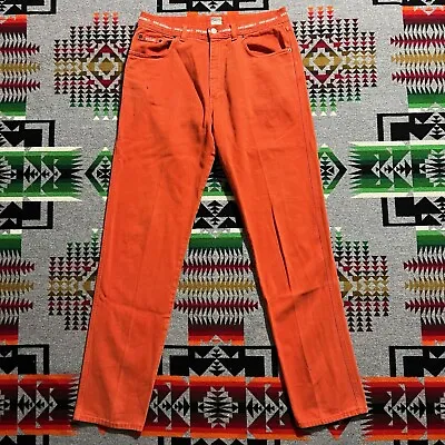 MOSCHINO Jeans Vintage Orange Logo Tape Pants Men’s Sz 36 Italy Straight Leg B7 • $99.95
