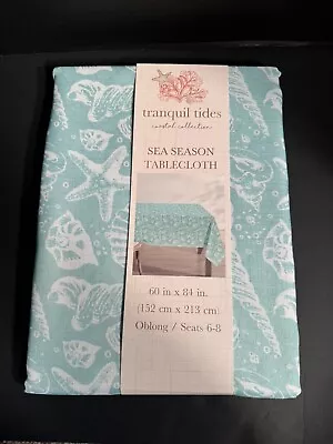 Coastal Collection Fabric Tablecloth Seashells Nautical Beach  60 X 84 • $29.99