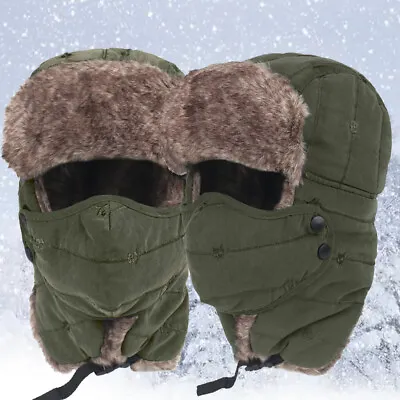 Mens Winter Hat Hunting Russian Fur Hat With Ear Flap & Mask Ushanka Aviator Hat • $12.99