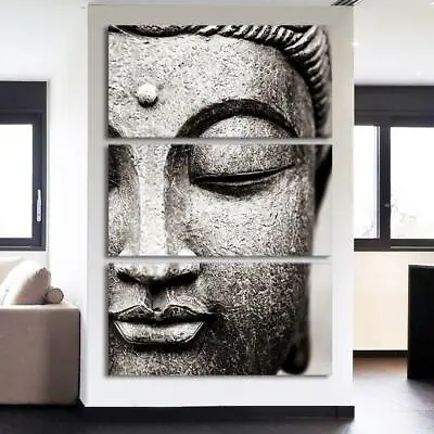 Zen Buddha Face Statue Buddhism Framed 3 Piece Buddhist Canvas Wall Art Painting • $119