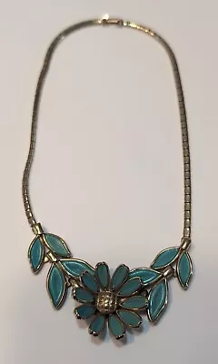 Vintage Crown Trifari Turquoise Glass Flower Necklace • $99.99