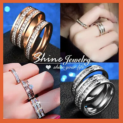 $12.74 • Buy 18k Rose White Gold Gf Mens Womens Square Diamonds Wedding Anniversary Band Ring