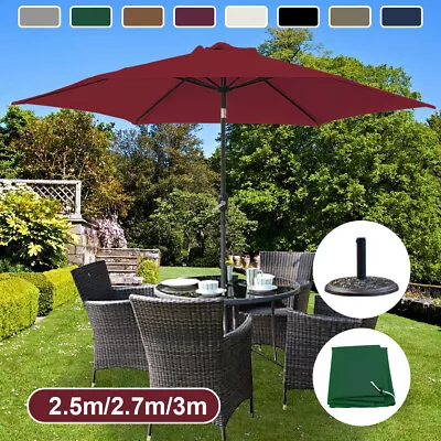 2.5M 2.7M 3M Round Garden Parasol Sun Shade Umbrella W/Crank Tilt Base Cover • £69.99