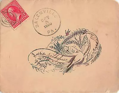 1899 Folk Art Envelope Bird 2c Red Stamp Calligraphy Salemville PA Fancy Cancel • $100