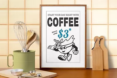 Retro Coffee Advert Poster Wall Art Kitchen Diner Graphic Design Vintage Food UK • £3.49