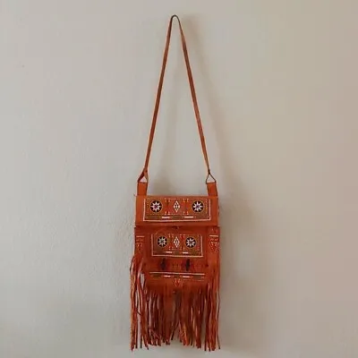 Vintage Handmade Berber Morocco Leather Crossbody Shoulder Bag • $74.99