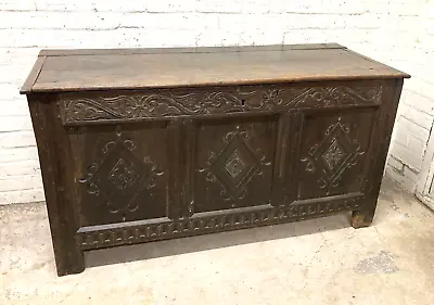 Antique 18th Century Carved Oak Coffer Blanket Box (Can Deliver) • £195