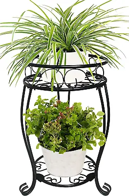 Metal Plant Stand Indoor Outdoor For Round Flower Pot 2 Tier Potted Holder Rack • $28.74