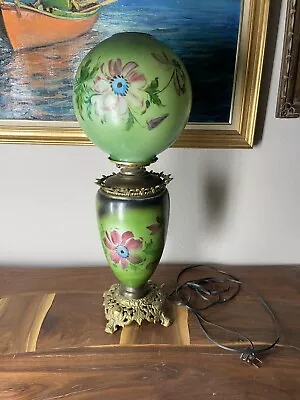 Antique Parlor Queen Anne No. 2 Hand Painted Hurricane Lamp - 25  H - Works! • $250