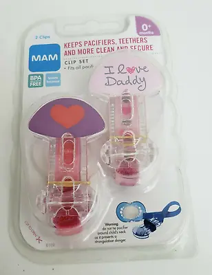 MAM Pacifiers Clip Set I Love Daddy 0+ Months BPA FREE 2 Clips • $13.25