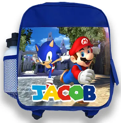 £19.99 • Buy Personalised Kids Blue Backpack Any Name Sonic Mario Boys Children School Bag