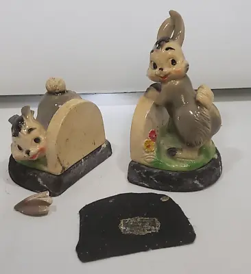 Rare Vintage Bunnies Bookends Universal Statuary Corp. Chicago NEEDS REPAIR • $69.99