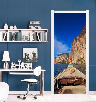 £71.73 • Buy 3D Sea Coast Boat Door Wall Mural Photo Wall Sticker Decal Wall AJ WALLPAPER AU
