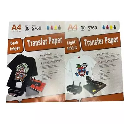 Inkjet Printable Heat Transfer Paper DARK LIGHT T-shirt Iron-on 20 Sheets 8.5x11 • $15.98