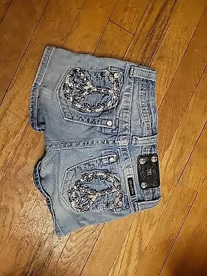 Miss Me Girls Shorts Denim Light Blue Jeans JK5356H2 Peace Sign Pockets Size 10 • $18