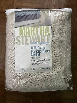 Martha Stewart Everyday 100% Cotton Diamond Weave Blanket Cream 102  X 90  NEW • $44.99