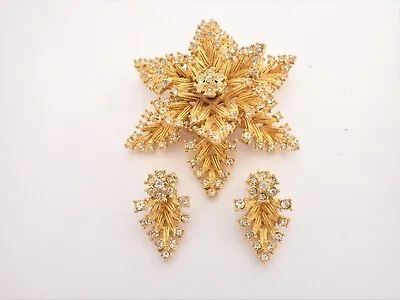 Vintage Signed Mimi Di N Large Layered Floral Brooch & Earrings Set Couture Gold • $195