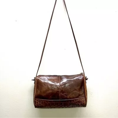 Vintage Portofino Collection Brown Genuine Leather Crocodile Crossbody Bag Boho • $35