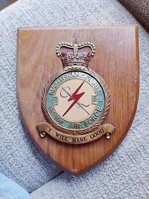 Vintage Wooden Maintenance Unit 32 Royal Air Force Plaque Shield Crest RAF • £15