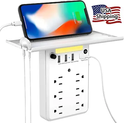 Multi Outlet Extender Wall Plug Adapter 4 USB 6 Outlet With Shelf & Night Light • $16.97