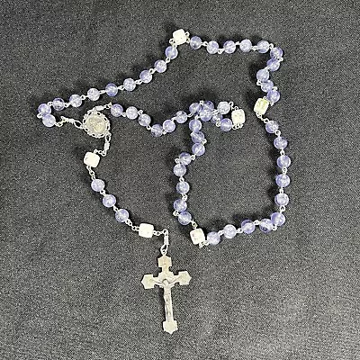 Vintage Sterling Silver Purple Beaded Rosary Necklace Christian 30”  • $64